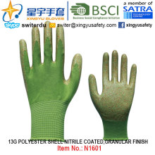 13G Полиэфирная оболочка с покрытием из нитрила (N1601) Гранулированная отделка с CE, En388, En420, Work Gloves